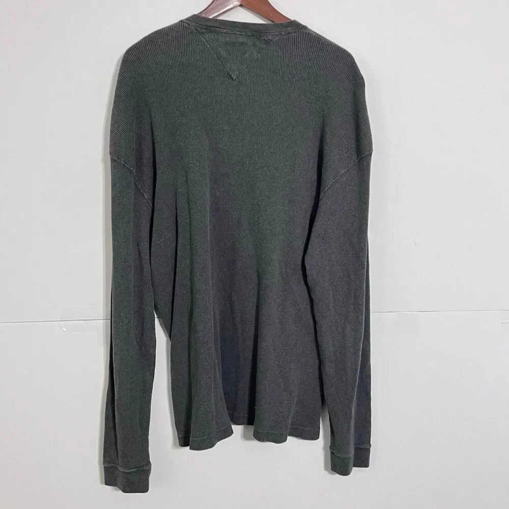 Vintage Tommy Hilfiger Mens Henley Ribbed Sweater Size 2XL Grey Embroidered